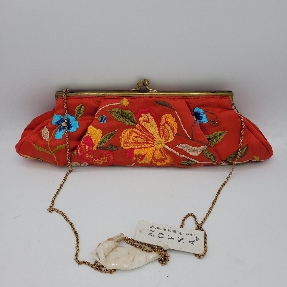 MOYNA from MOYNA Bags, Red Satin Multicolor Floral Satin Clutch.